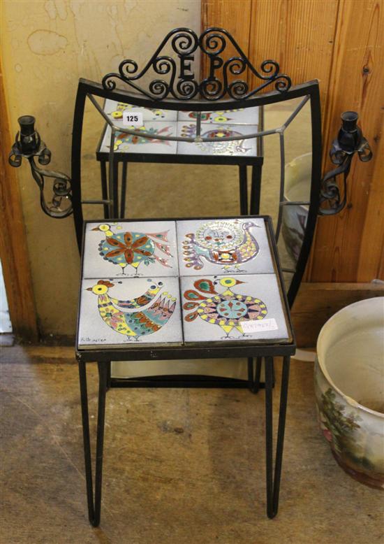 Tiled 1960s table & wrought iron mirror